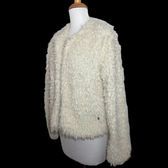 VANS Faux Fur Jacket Coat Women Size S Small White Lined Hook & Loop Closure - Picture 4 of 15